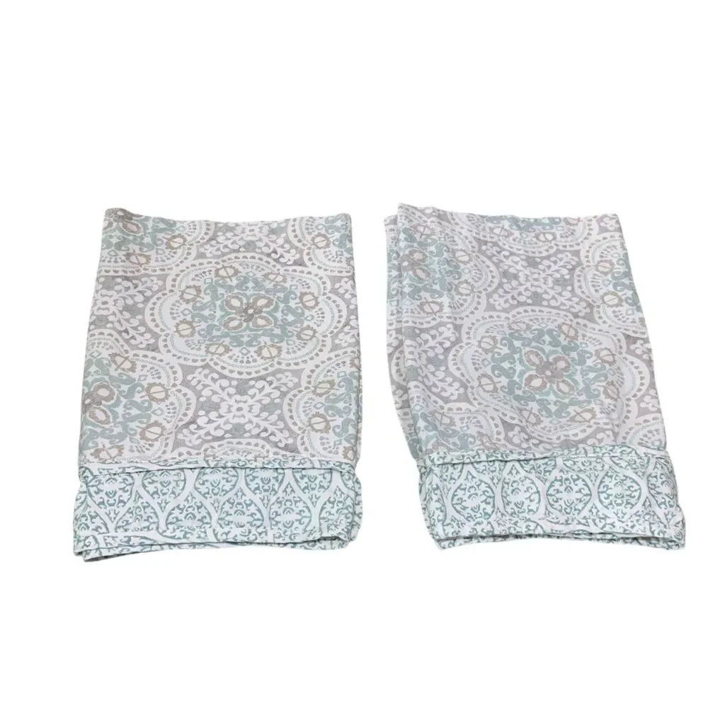 Waverly Set of 2 Blue Grey Paisley Coastal Vibes Cotton Valances 50x18